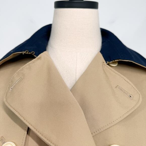 J. Crew Womens Crop Trench Coat Size 2 Tan Blue Nautical Preppy Jacket Stripes - Picture 4 of 16